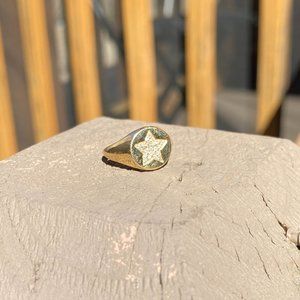 14k Diamond Star Signet Pinky Ring